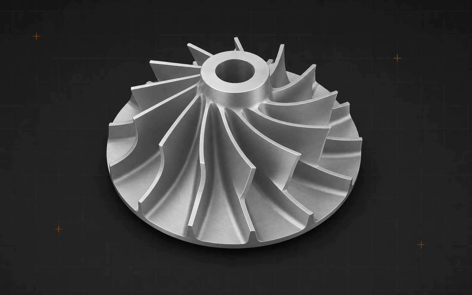 Detailný 3D model hliníkovej turbíny s presnými zakrivenými lopatkami